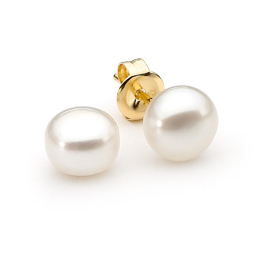 Ikecho 9ct Yellow Gold 6mm Round White Fresh Water Pearl Studs