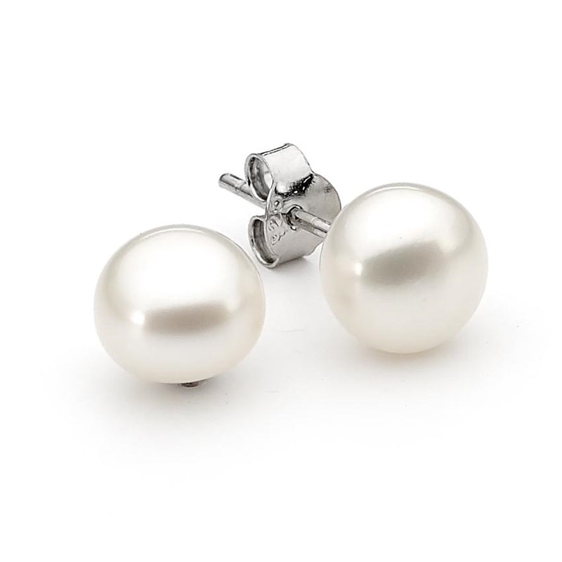 Ikecho S/Silver 7mm Button White Fresh Water Pearl Studs