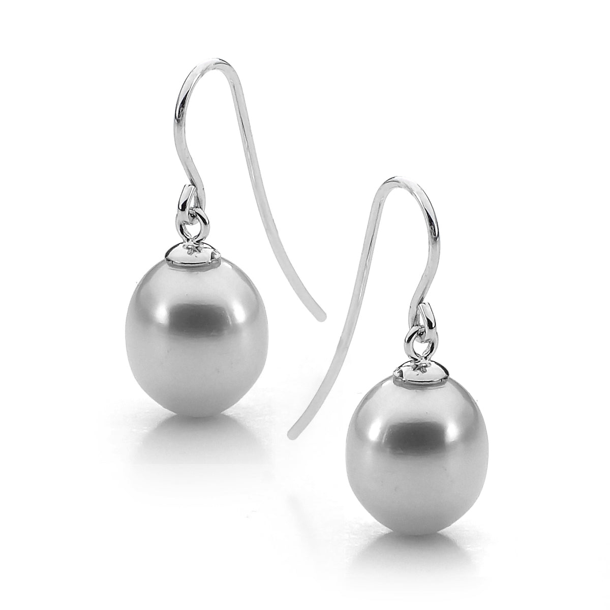 Ikecho Sterling Silver 7.5-8mm Dyed Grey Freshwater Pearl Drop Earrings