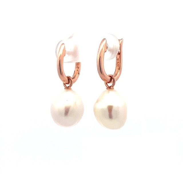 Parrys Jewellers 9ct Rose Gold 10mm Irregular Fresh Water Pearl Drops on Huggies