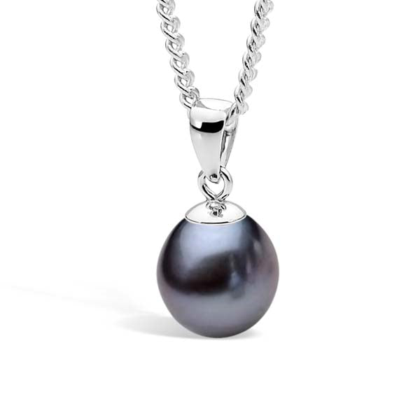 Ikecho 9ct White Gold Black Freshwater Pearl Pendant