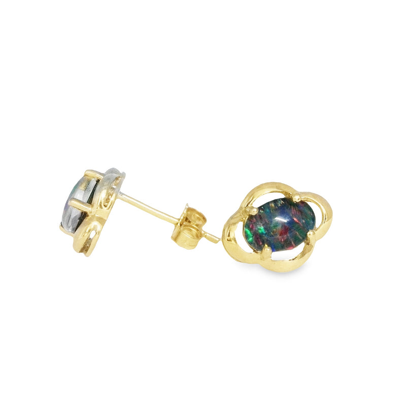 Parrys Jewellers 9ct Yellow Gold 7x5mm Oval Opal Triplet Studs