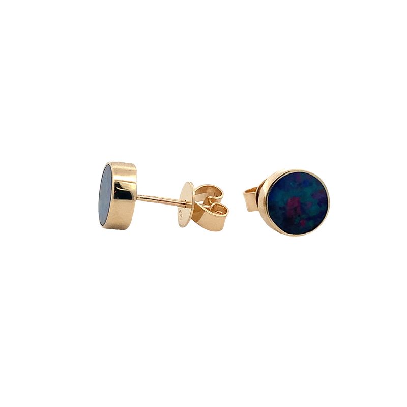 Parrys Jewellers 9ct Yellow Gold 6.5mm Rnd Coober Pedy Opal Doublet Studs