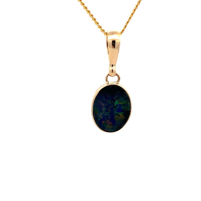 Parrys Jewellers 9ct Yellow Gold 10x8mm Coober Pedy Opal Doublet Pendant