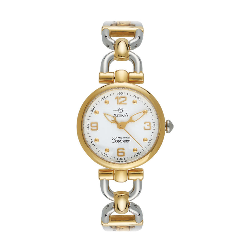 Adina Ladies Oceaneer 100m Sports Dress Watch T/Tone Gold Plated White Dial - CT105T1XB