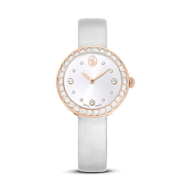 Swarovski Matrix Tennis watch Swiss Made, Leather strap, Grey, Rose gold-tone finish 5710105