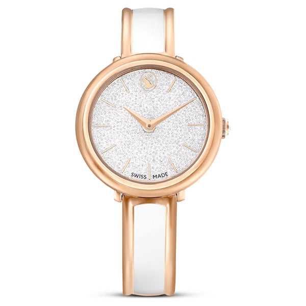 Swarovski Crystalline Bangle Watch Swiss Made, Metal Bracelet, White, Rose Gold-Tone Finish 5689324