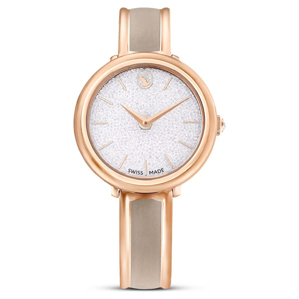 Swarovski Crystalline Bangle Watch Swiss Made, Metal Bracelet, Beige, Rose Gold-Tone Finish 5709814