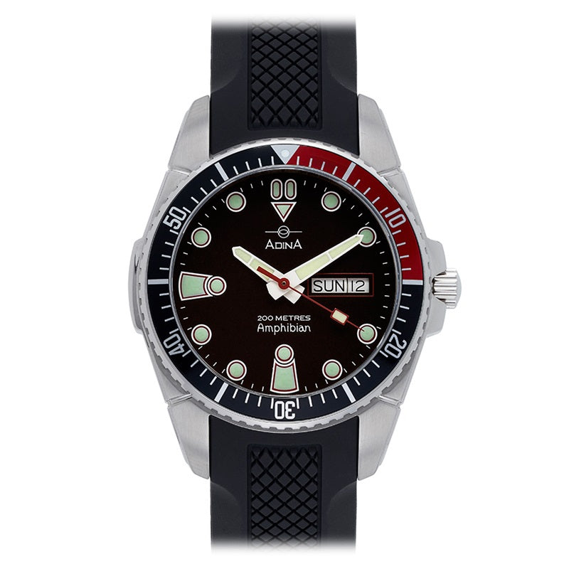 Adina Amphibian Dive Watch Red/Black Bezel Black Dial - NK167 P2DXS