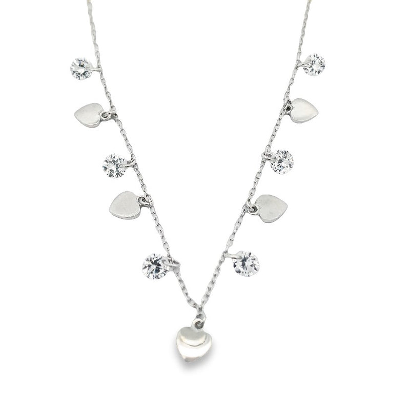 Parrys Jewellers Sterling Silver Cubic Zirconia and Heart Drop on Necklace 42cm