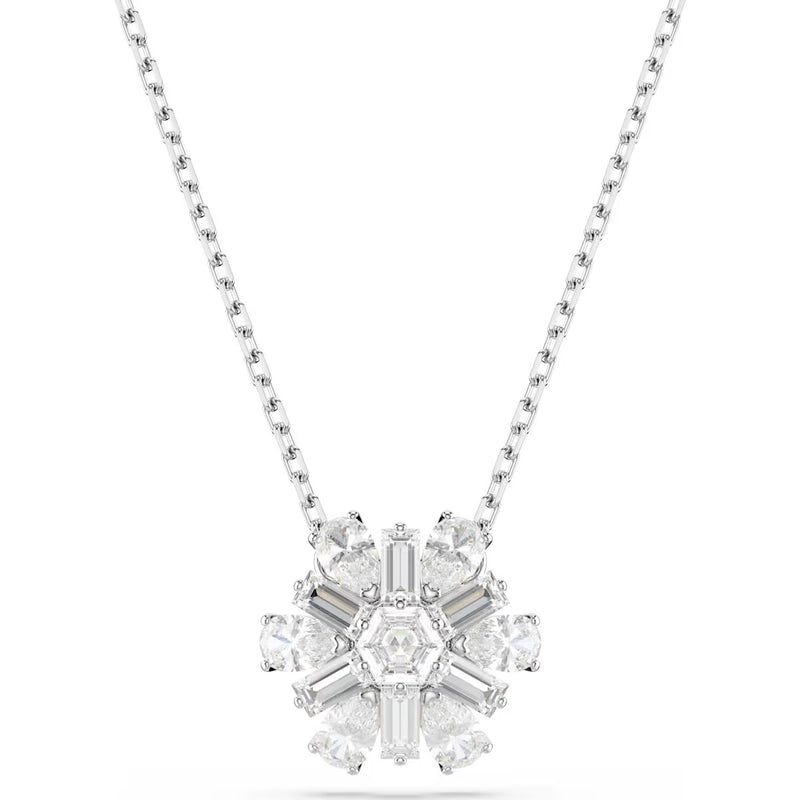 Swarovski Idyllia pendant, Mixed cuts, Snowflake, White, Rhodium plated 5691484