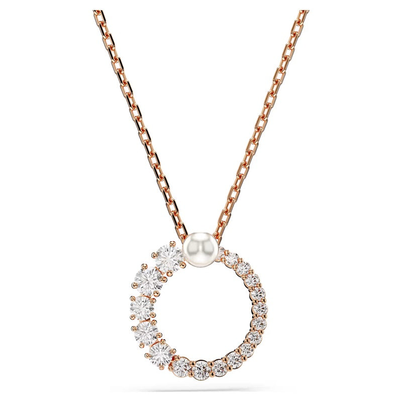 Swarovski Matrix Pendant Crystal Pearl, Round Cut, White, Rose Gold-Tone Plated 5692265