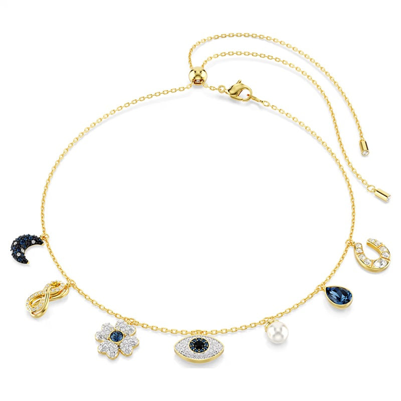 Swarovski Symbolica Choker Moon, Infinity, Clover, Evil Eye And Horseshoe, Blue, Gold-tone plated 5692164