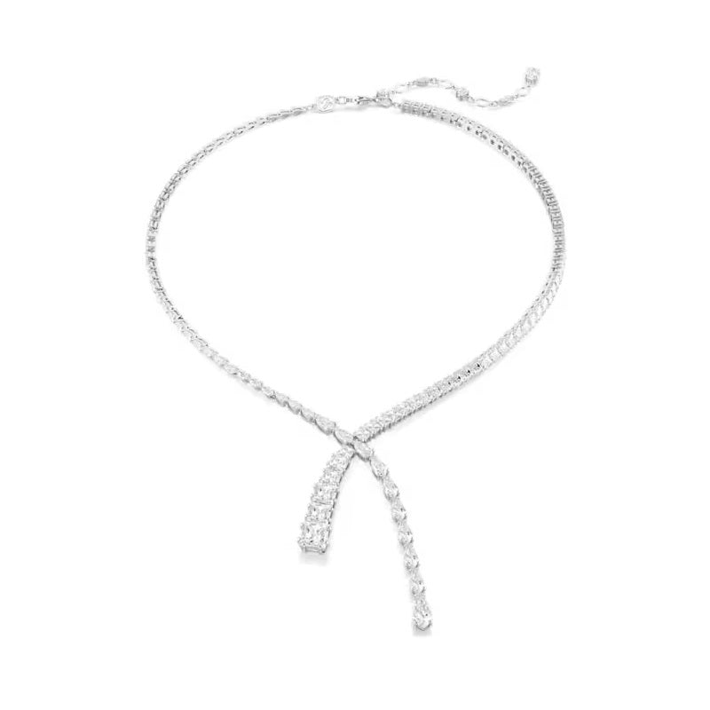 Swarovski Matrix Y necklace Mixed cuts, White, Rhodium plated 5692533