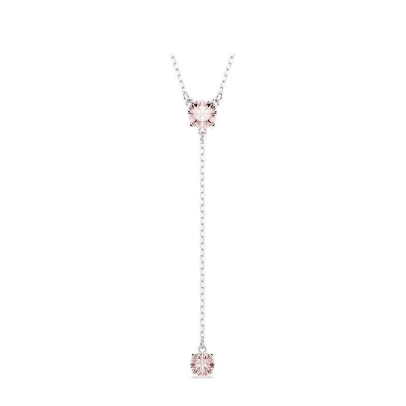 Swarovski Attract Y necklace Round cut, Pink, Rhodium plated 5723570