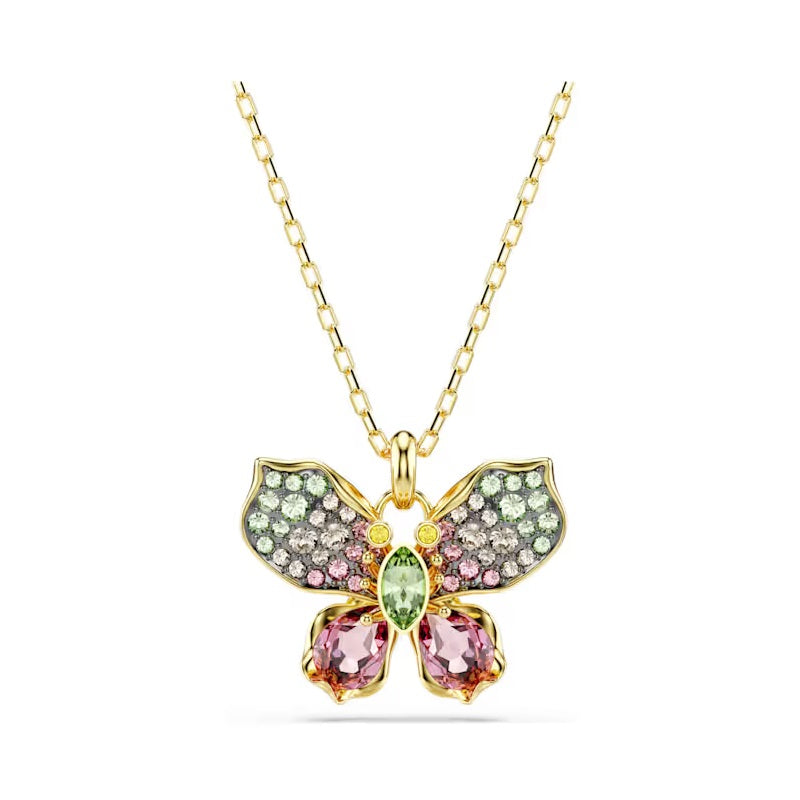 Swarovski Idyllia pendant Mixed cuts, Pavé, Butterfly, Multicoloured, Gold-tone plated 5709950