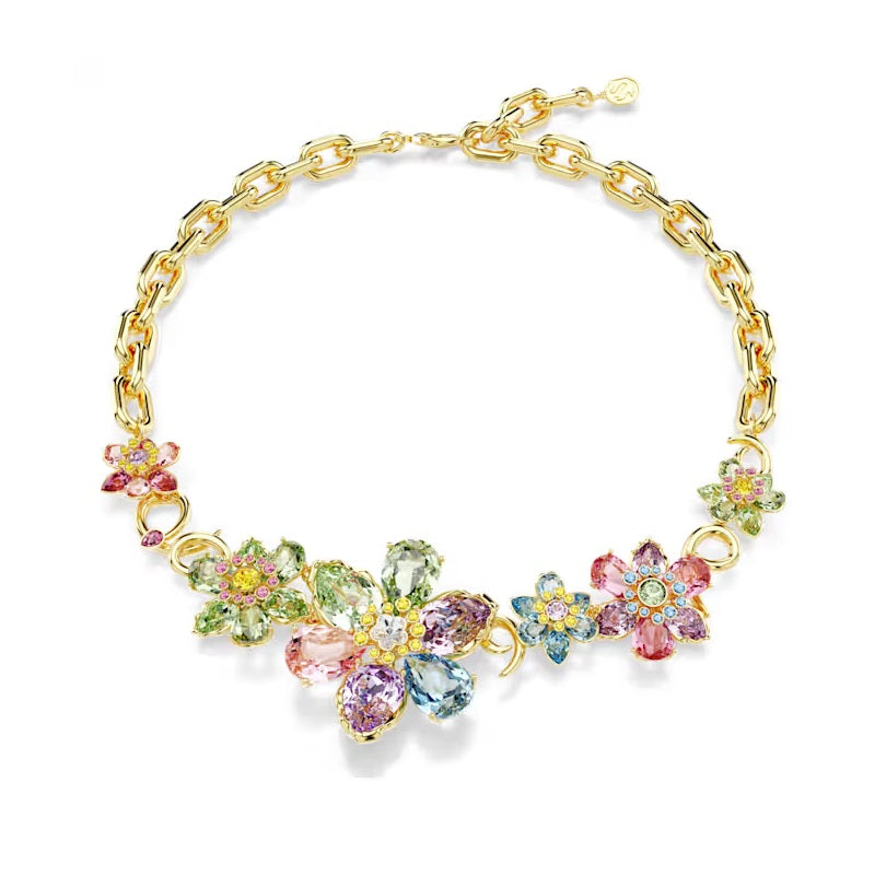 Swarovski Idyllia necklace Mixed cuts, Flower, Multicoloured, Gold-tone plated 5709030