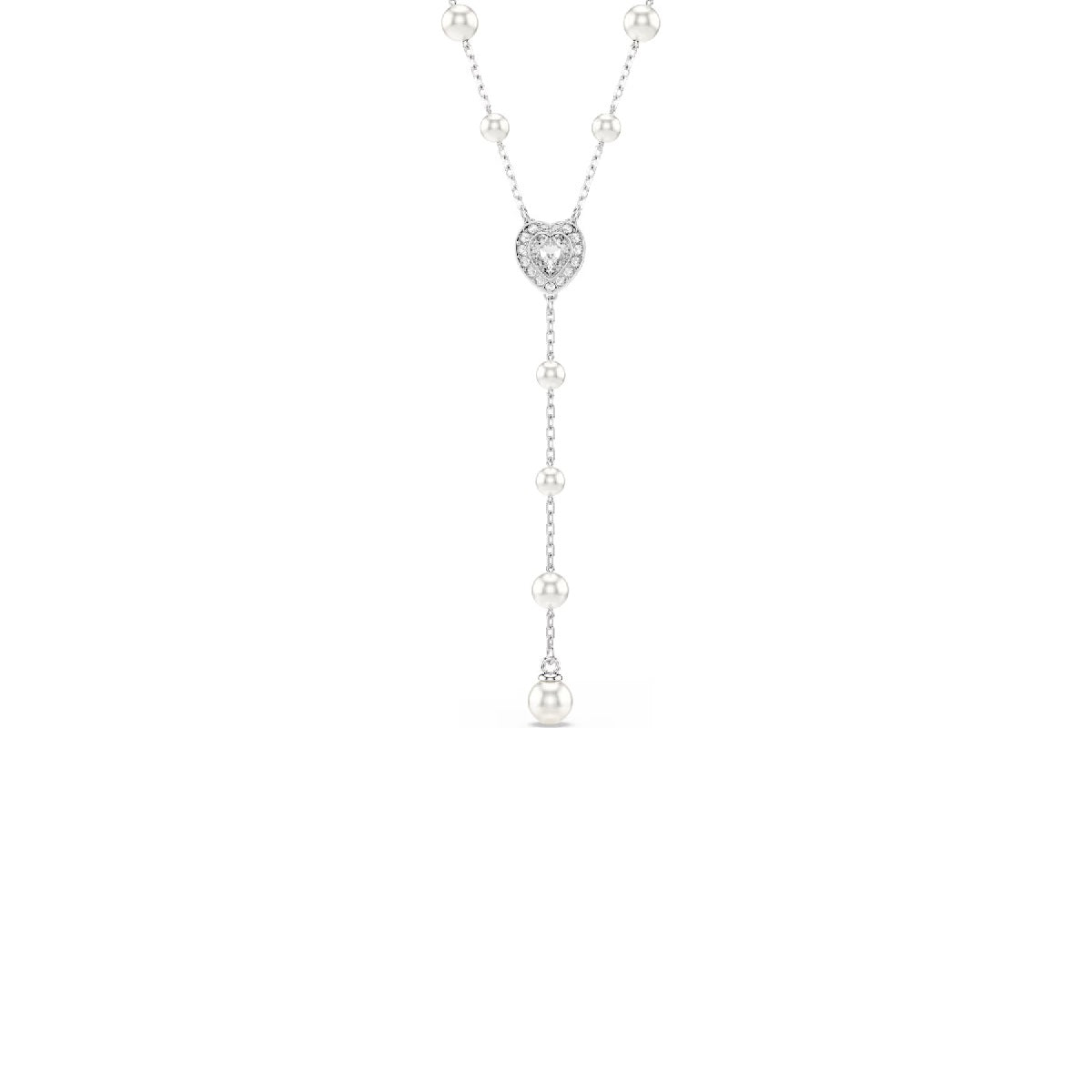 Swarovski Ariana Grande x Swarovski Y necklace Crystal pearl, Mixed cuts, Heart, White, Rhodium plated 5720855