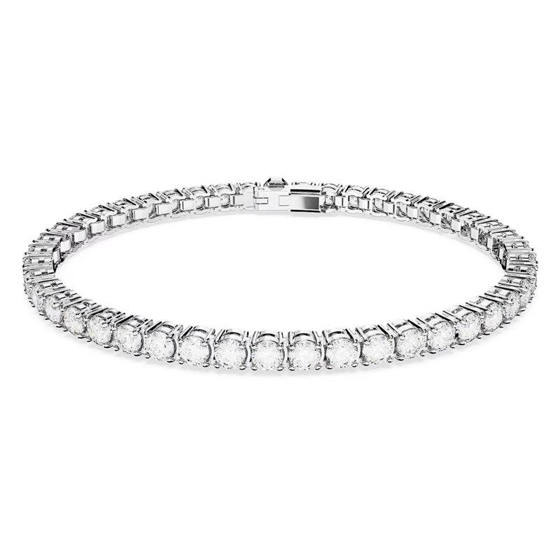 Swarovski Matrix Tennis Bracelet Round cut, Small, White, Rhodium plated 5648937