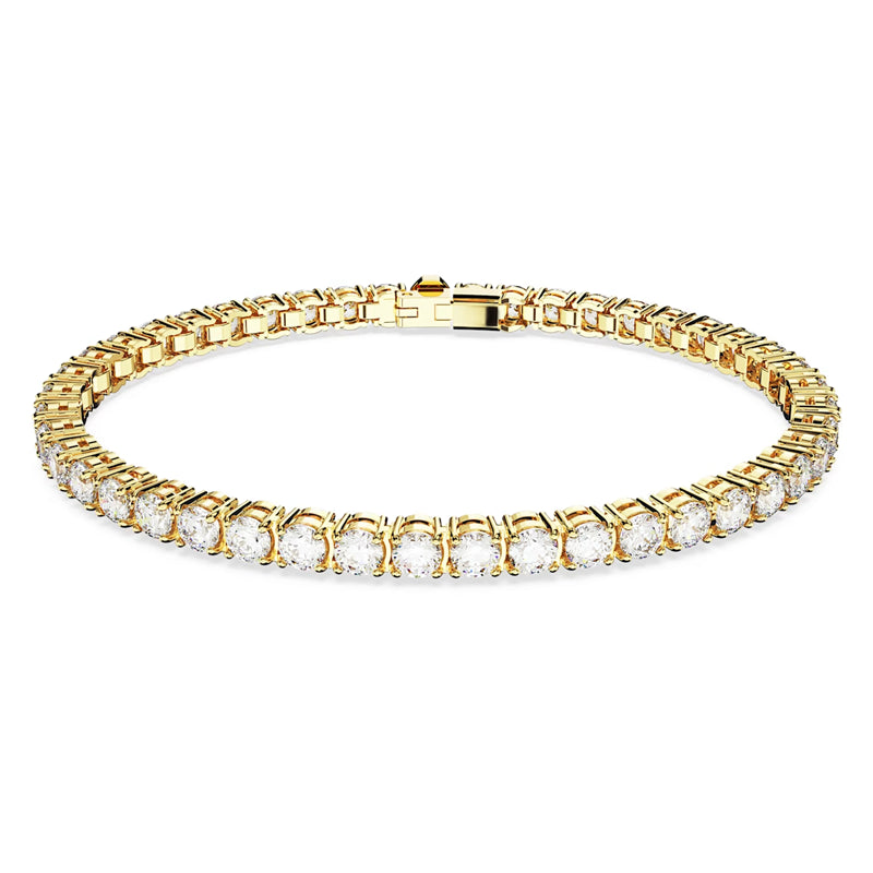 Swarovski Matrix Tennis bracelet Round cut, Small, White, Gold-tone plated M 5657664