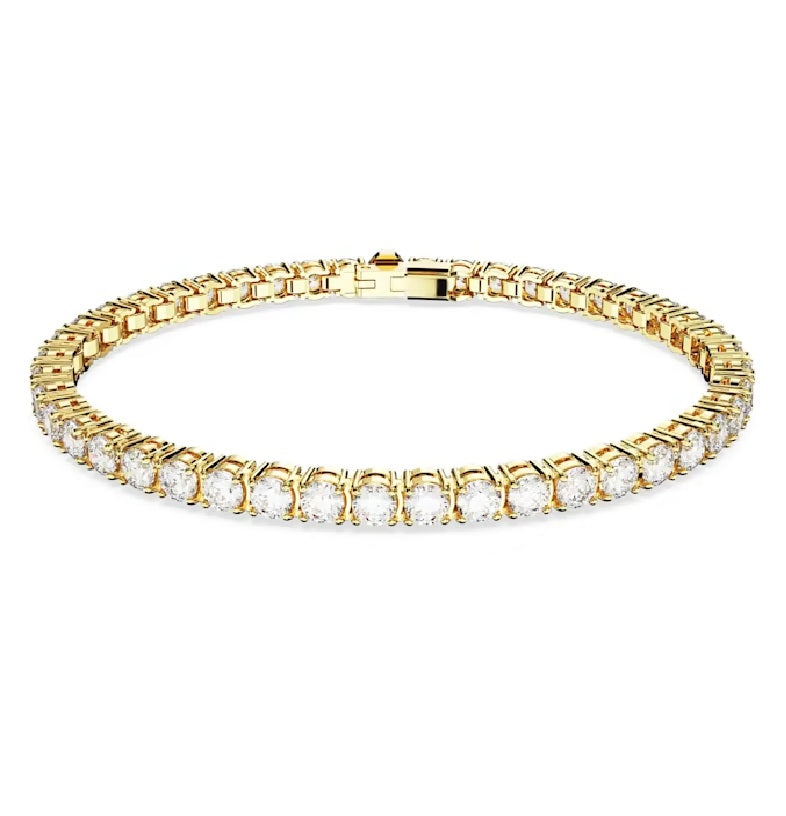 Swarovski Matrix Tennis bracelet Round cut, White, Gold-tone plated 5657662