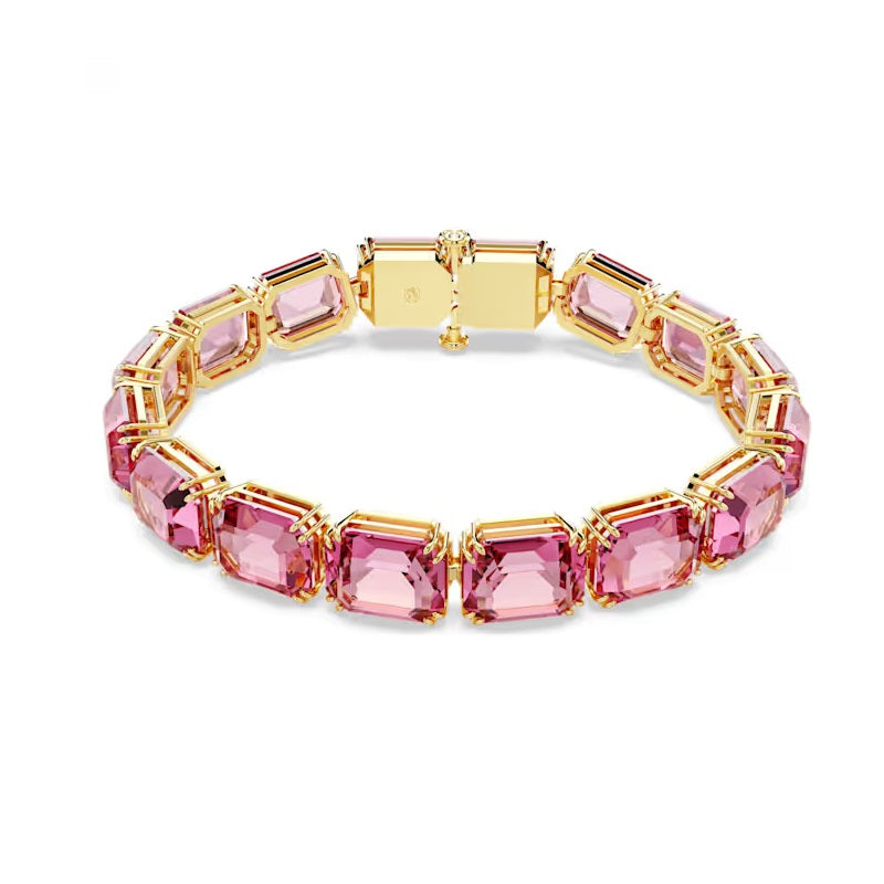 Swarovski Millenia Tennis bracelet Octagon cut, Pink, Gold-tone plated 5683428