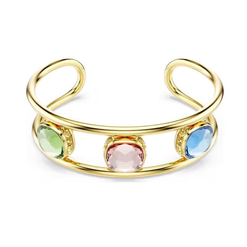 Swarovski Chroma cuff Cushion cut, Green, Gold-tone plated 5705836