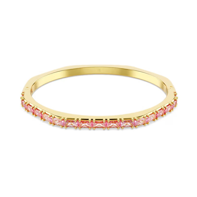 Swarovski Matrix bangle Baguette cut, Pink, Gold-tone plated 5720624