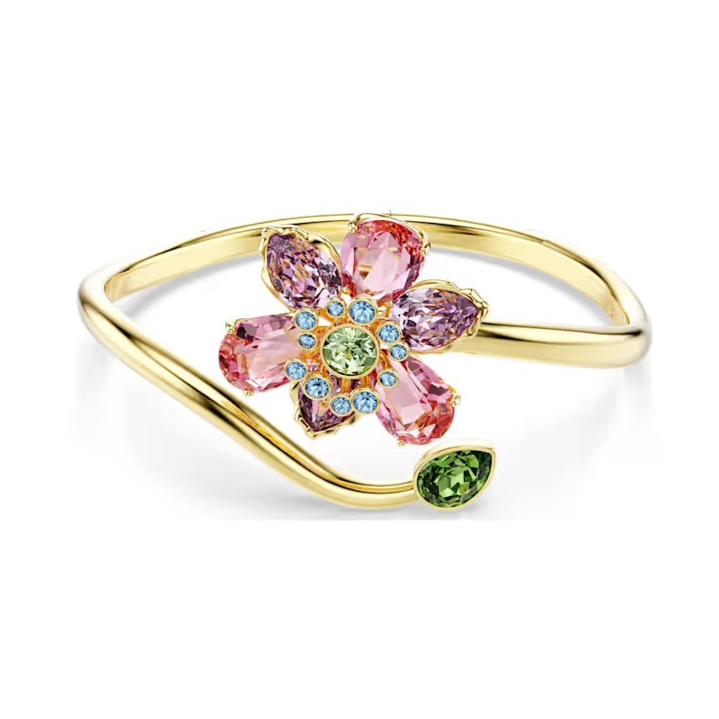 Swarovski Idyllia bangle Mixed cuts, Flower, Multicoloured, Gold-tone plated 5709028