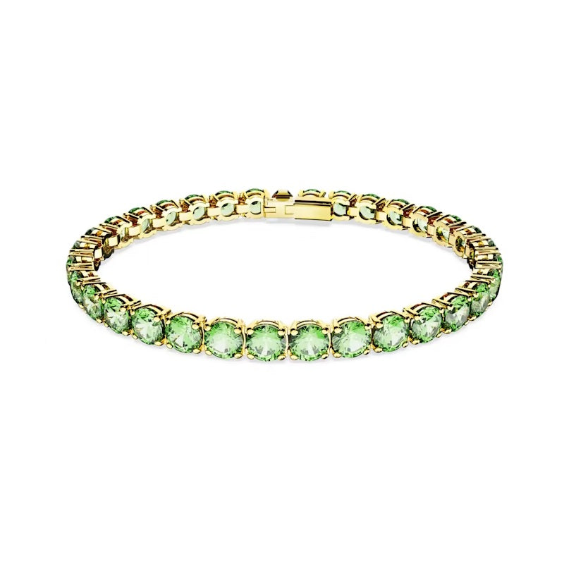 Swarovski Matrix Tennis bracelet Round cut, Green, Gold-tone plated 5658850