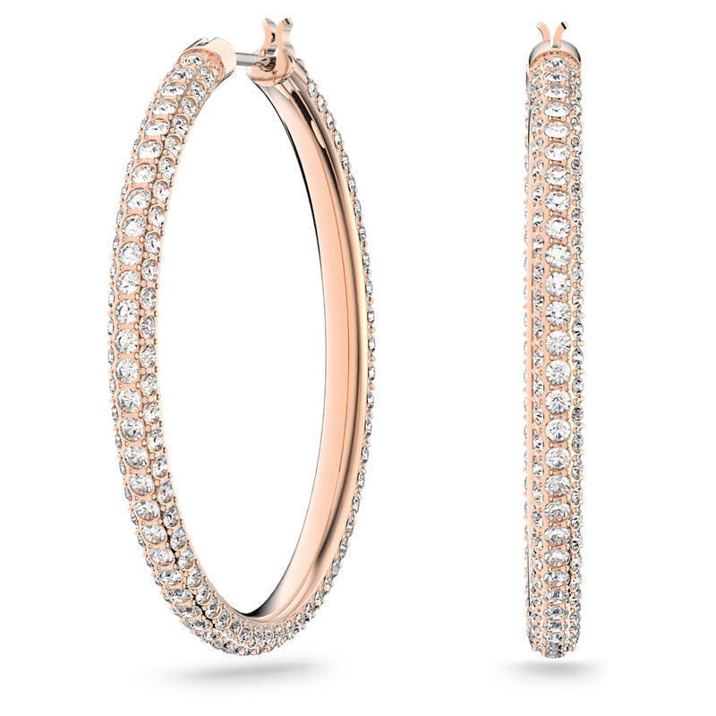 Swarovski Crystal Stone:Pe Hoop Pavé, Large, White, Rose gold-tone plated 5383938