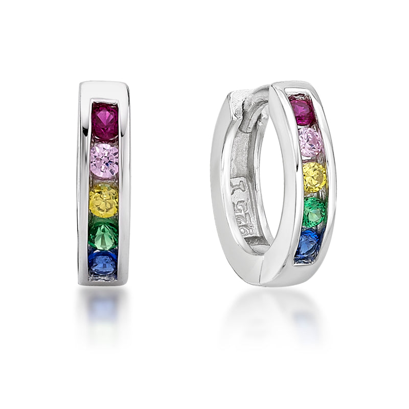 Parrys Jewellers Sterling Silver Multi-Colour Cubic Zirconia Channel Set 9mm I.D. Huggie Earrings