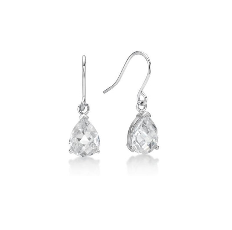 Parrys Jewellers Sterling Silver Pear Shape Faceted Shepherd Hook Earrings