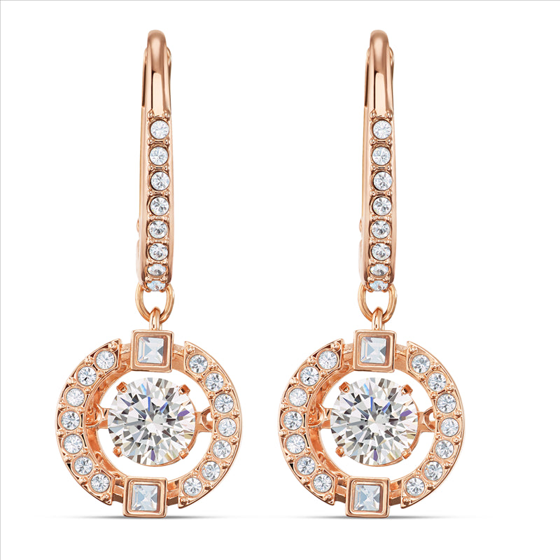 Swarovski Sparkling Dance Earrings: Round, White, Rose-Gold Tone Plated 5504753