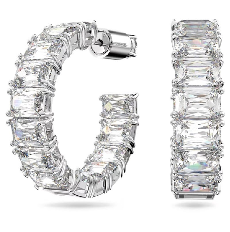 Swarovski Millenia Hoop Earrings Octagon Cut, White, Rhodium Plated 5612673