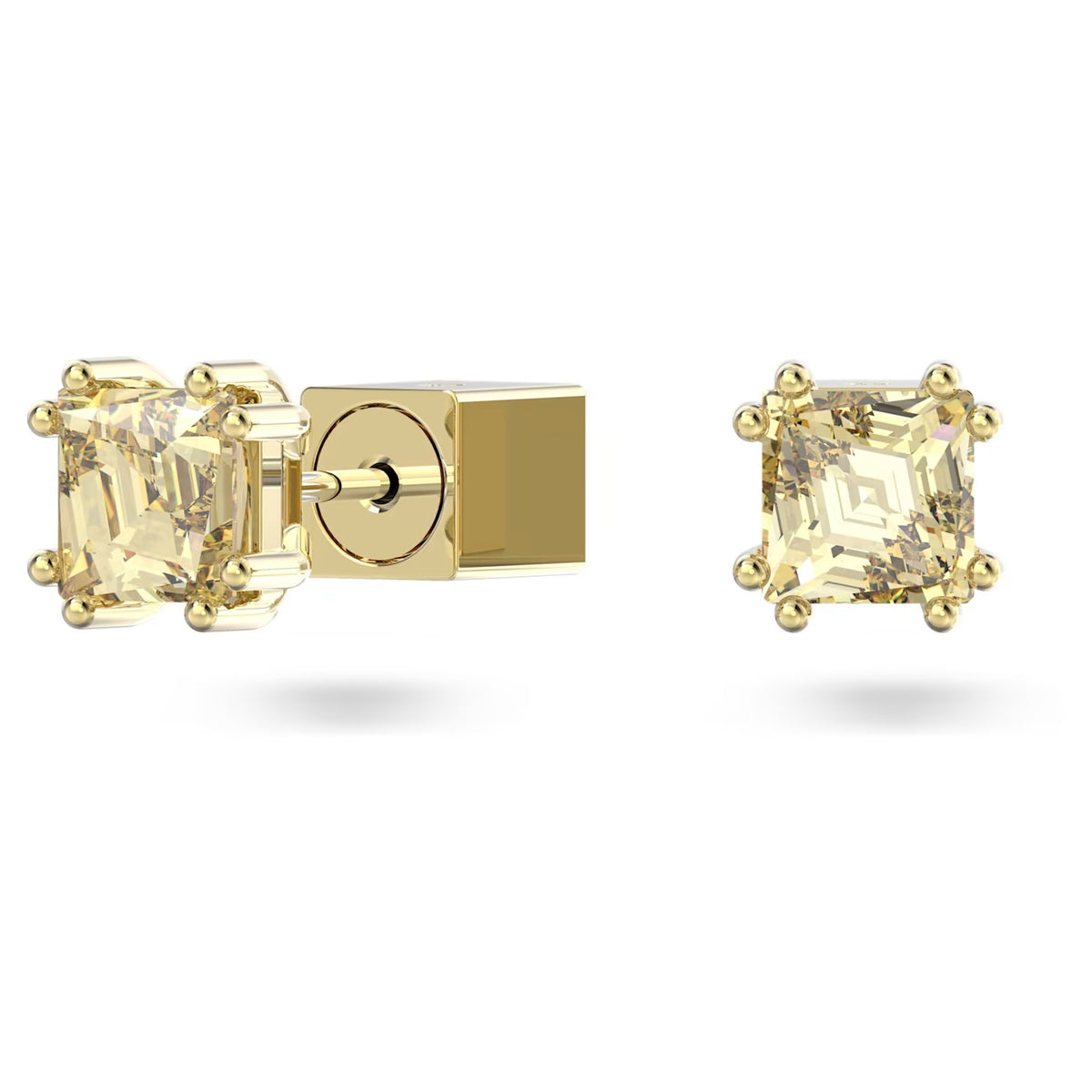 Swarovski Stilla stud earrings Cushion cut, Yellow, Gold-tone plated 5639124