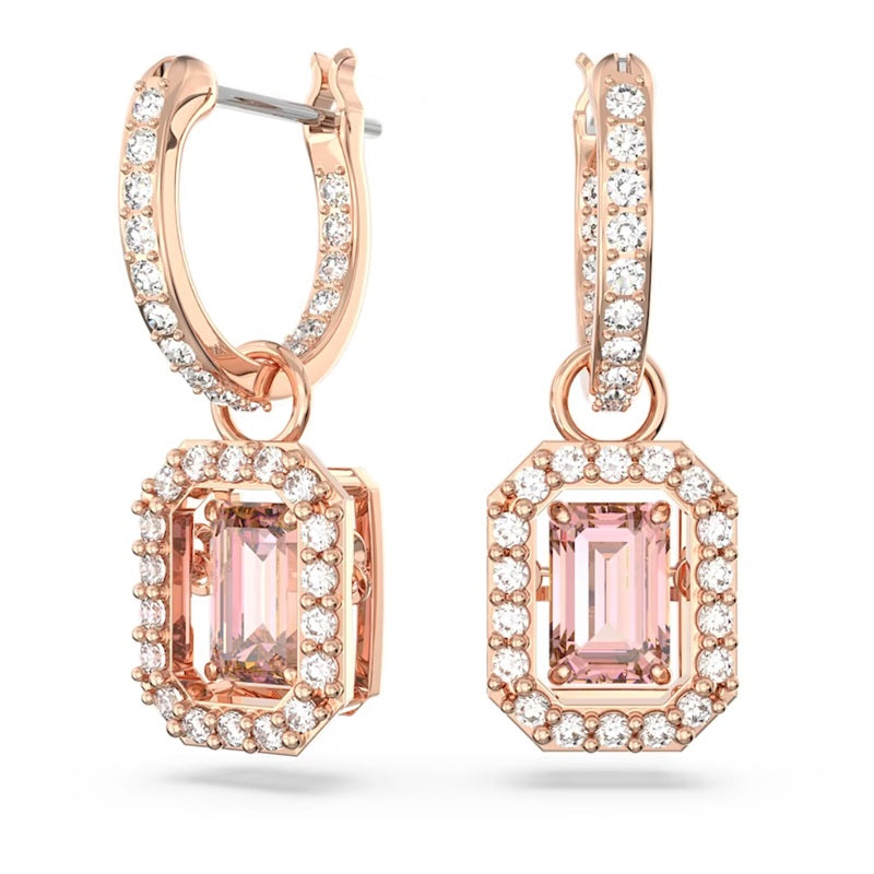 Swarovski Millenia Octagon cut, Pink, Rose gold-tone plated drop earrings 5649474