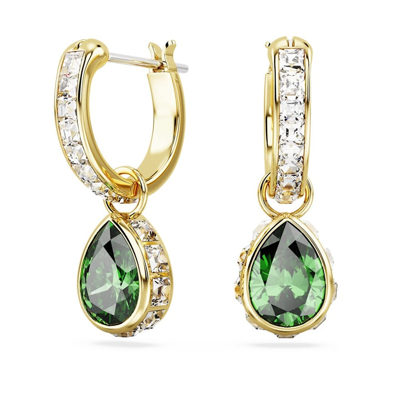 Swarovski Stilla drop earrings Pear cut, Green, Gold-tone plated 5662922