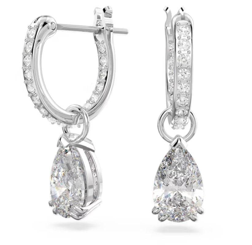 Swarovski Millenia hoop earrings Pear cut, White, Rhodium plated 5636716