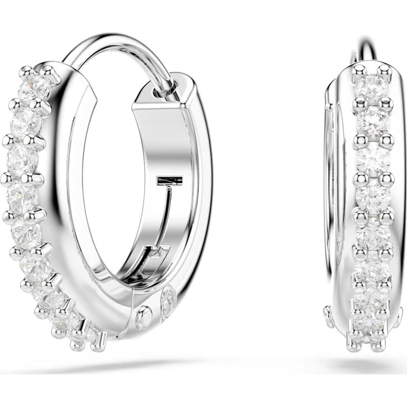 Swarovski Matrix hoop earrings, Round cut, White, Rhodium plated 5690670