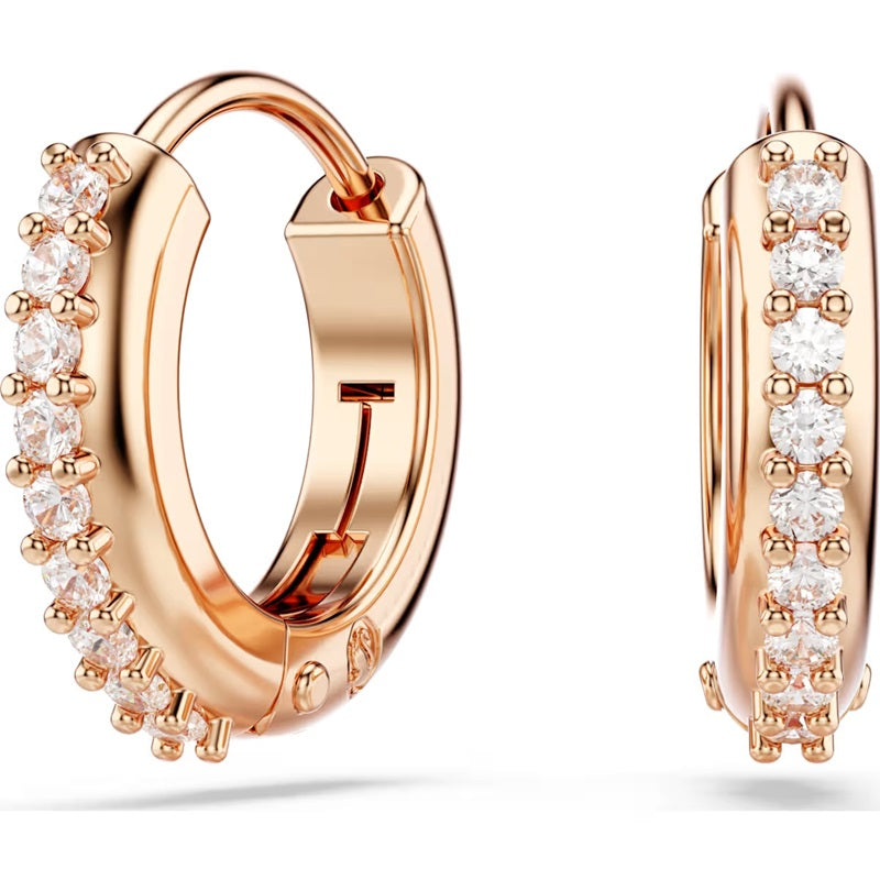 Swarovski Matrix hoop earrings, Round cut, White, Rose gold-tone plated 5690669