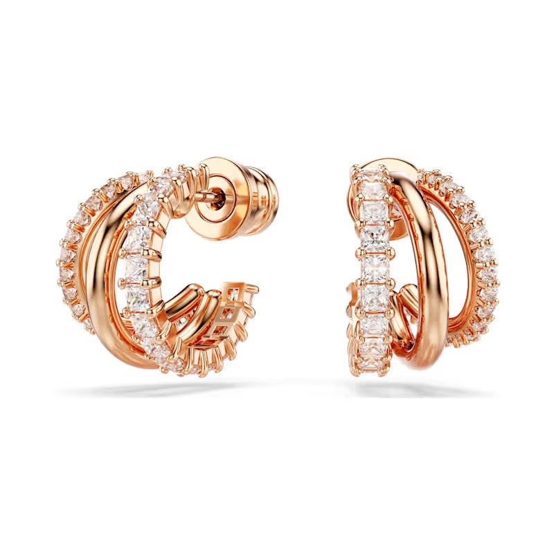 Swarovski Hyperbola hoop earrings Mixed cuts, Mini, White, Rose gold-tone plated 5698702