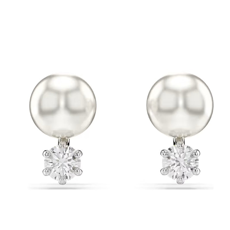 Swarovski Matrix stud earrings Crystal pearl, Round cut, White, Rhodium plated 5694225