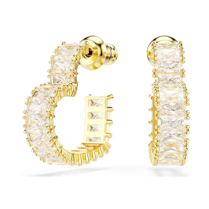 Swarovski Matrix hoop earrings Baguette cut, Heart, Small, White, Gold-tone plated 5693512