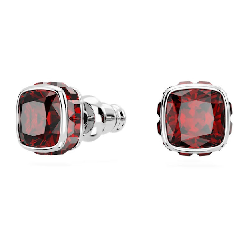 Swarovski Birthstone stud earrings Square cut, January, Red, Rhodium plated 5660798