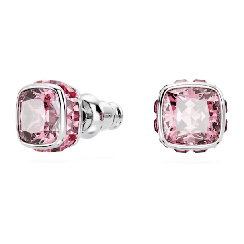 Swarovski Birthstone stud earrings Square cut, October, Pink, Rhodium plated 5661960