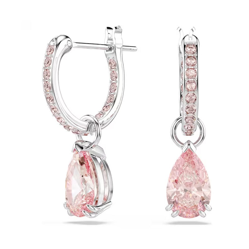 Swarovski Attract drop earrings Pear cut, Pink, Rhodium plated 5723566