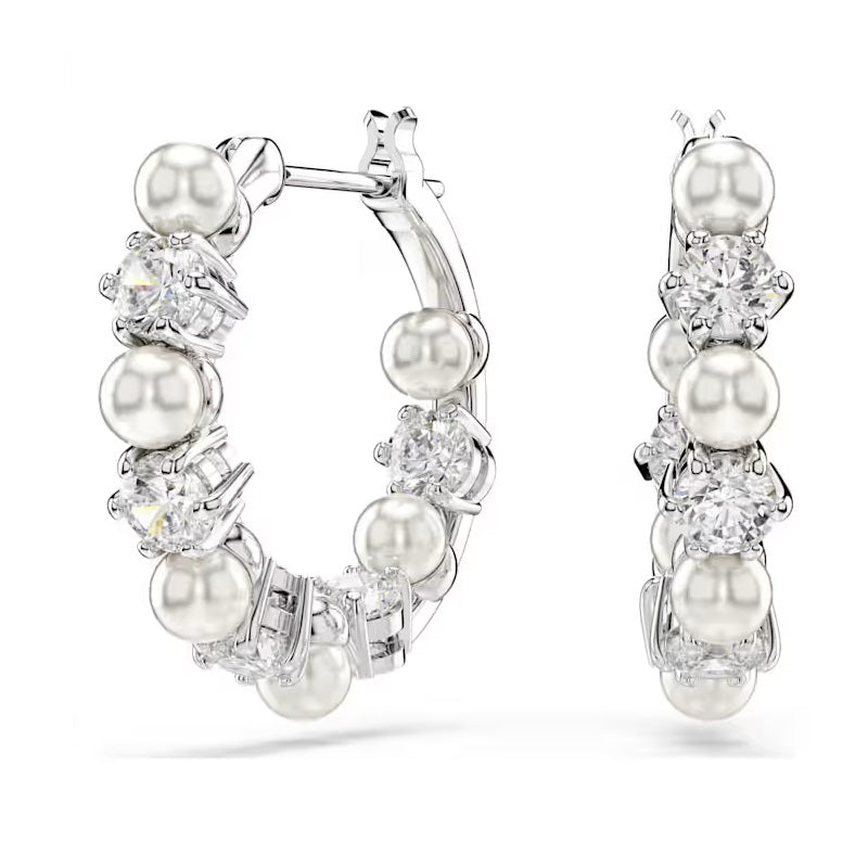 Swarovski Matrix drop earrings Crystal pearl, Round cut, White, Rhodium plated 5709256