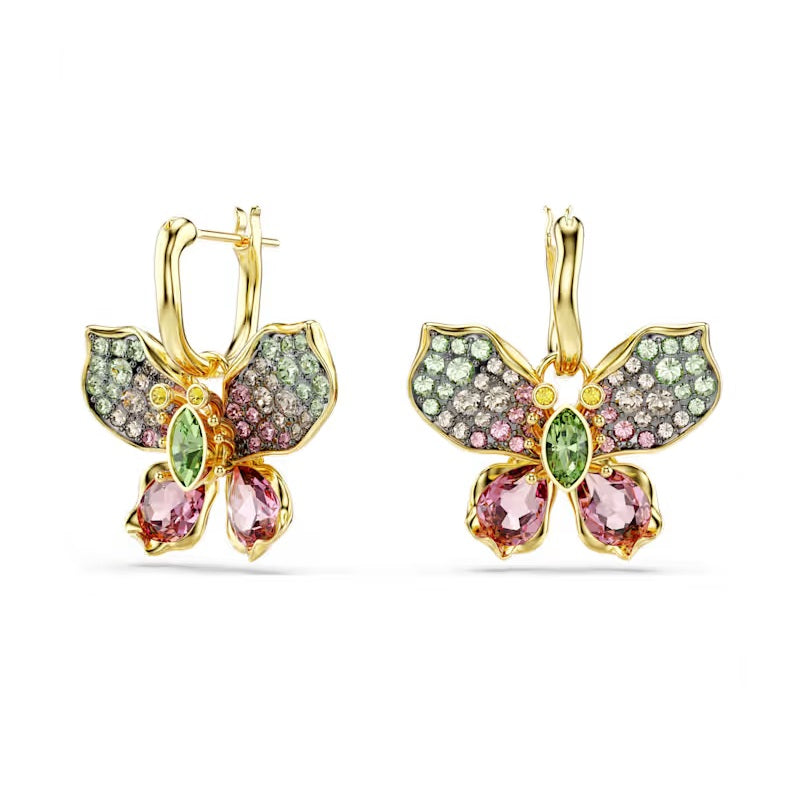 Swarovski Idyllia drop earrings Mixed cuts, Pavé, Butterfly, Multicoloured, Gold-tone plated 5709953