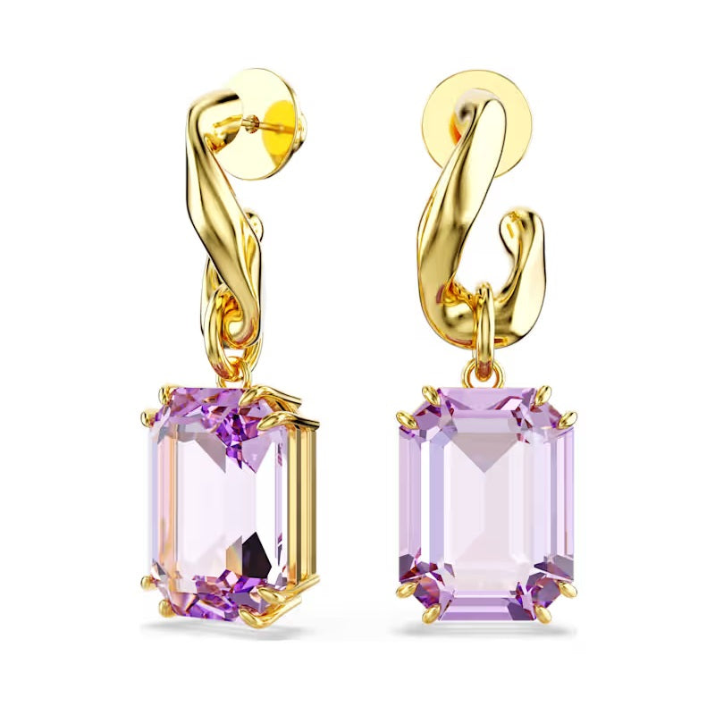 Swarovski Millenia drop earrings Octagon cut, Purple, Gold-tone plated 5694784